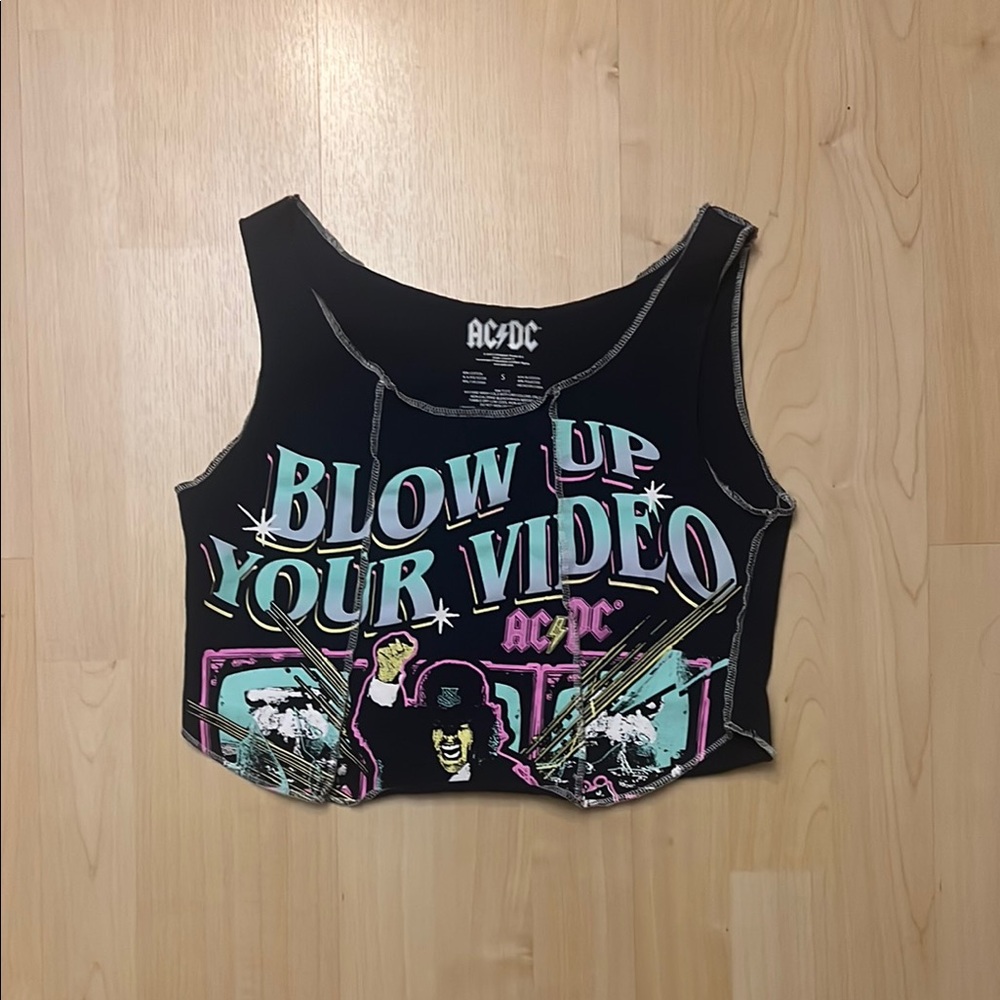 AC/DC Black Tank with Pink and Blue Graphic